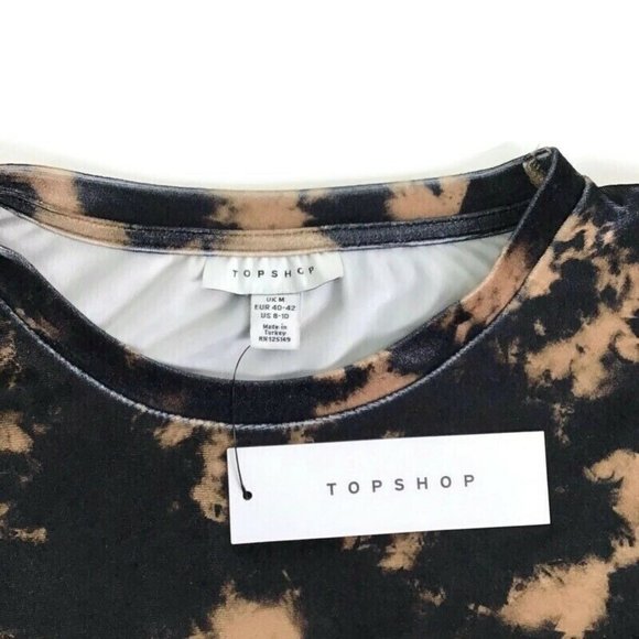 Topshop Tie Dye Velvet T-Shirt Short Sleeve Stretch Size M Black & Tan NEW $45 - Picture 4 of 4